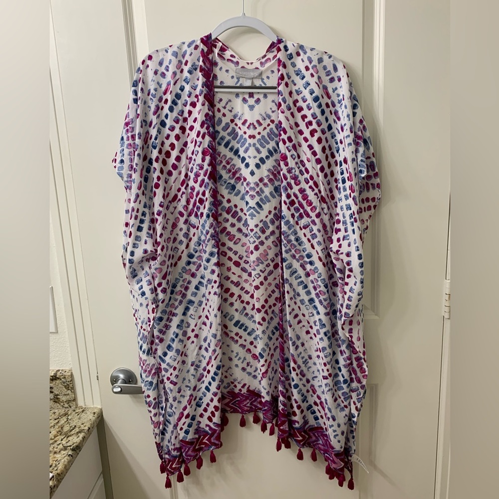 NORDSTROM Fuschi Navy Tassle Swim Cover Up Poncho